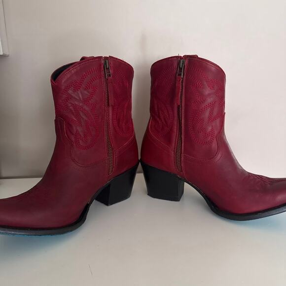 Lane Smokeshow Cowboy Ankle Boots Red Leather Western Cowgirl Booties Size 10 - Picture 4 of 8